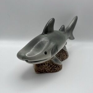 Vintage Mexican Ceramic Shark Figurine Hand Painted Pottery Nautical Decor